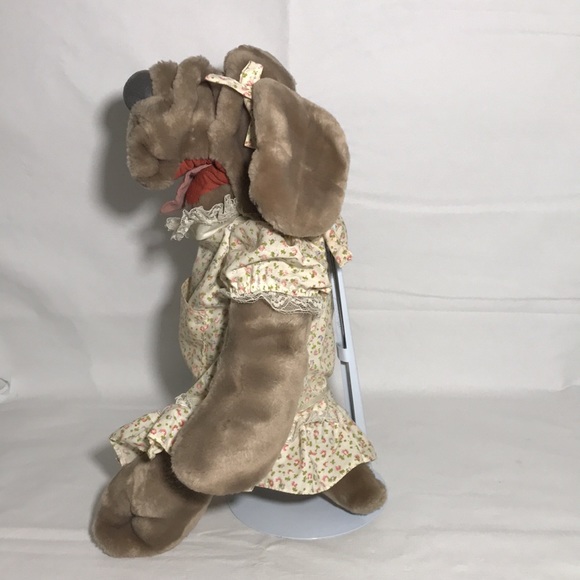 WRINKLES Ganz Brand Vintage Hand Puppet Girl Plush Dog 1981 Floral Dress 17" - Picture 5 of 11